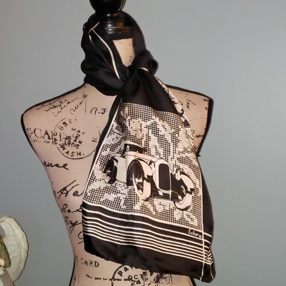 Vintage Echo Silk Cross Stitch Gangster Antique Rolls-Royce Scarf Wrap - Picture 7 of 10